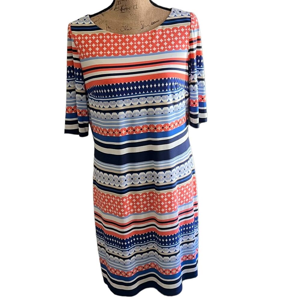 Eliza J Sheath Dress Blue Coral Print Stretch Knee Length Size 12 - Picture 16 of 16